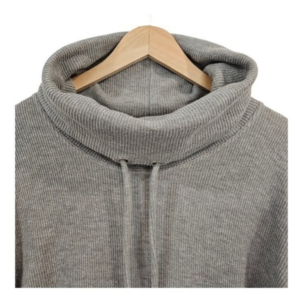 Zara TRF Womens Ribbed Knit Top Med Cropped Oversized Funnel Neck Gray